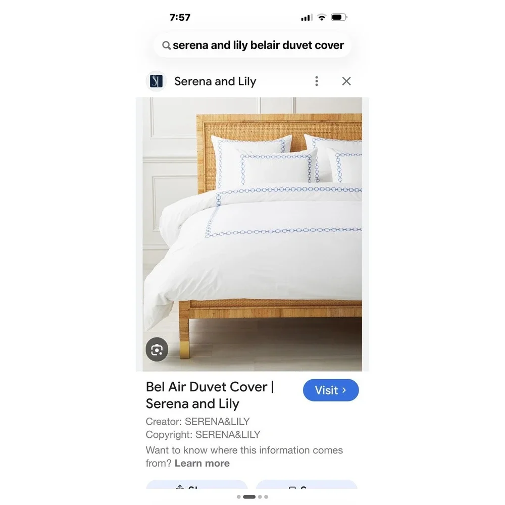 Serena & Lily BEL AIR Full/Queen White With Blue Embroidery Duvet Cover Only